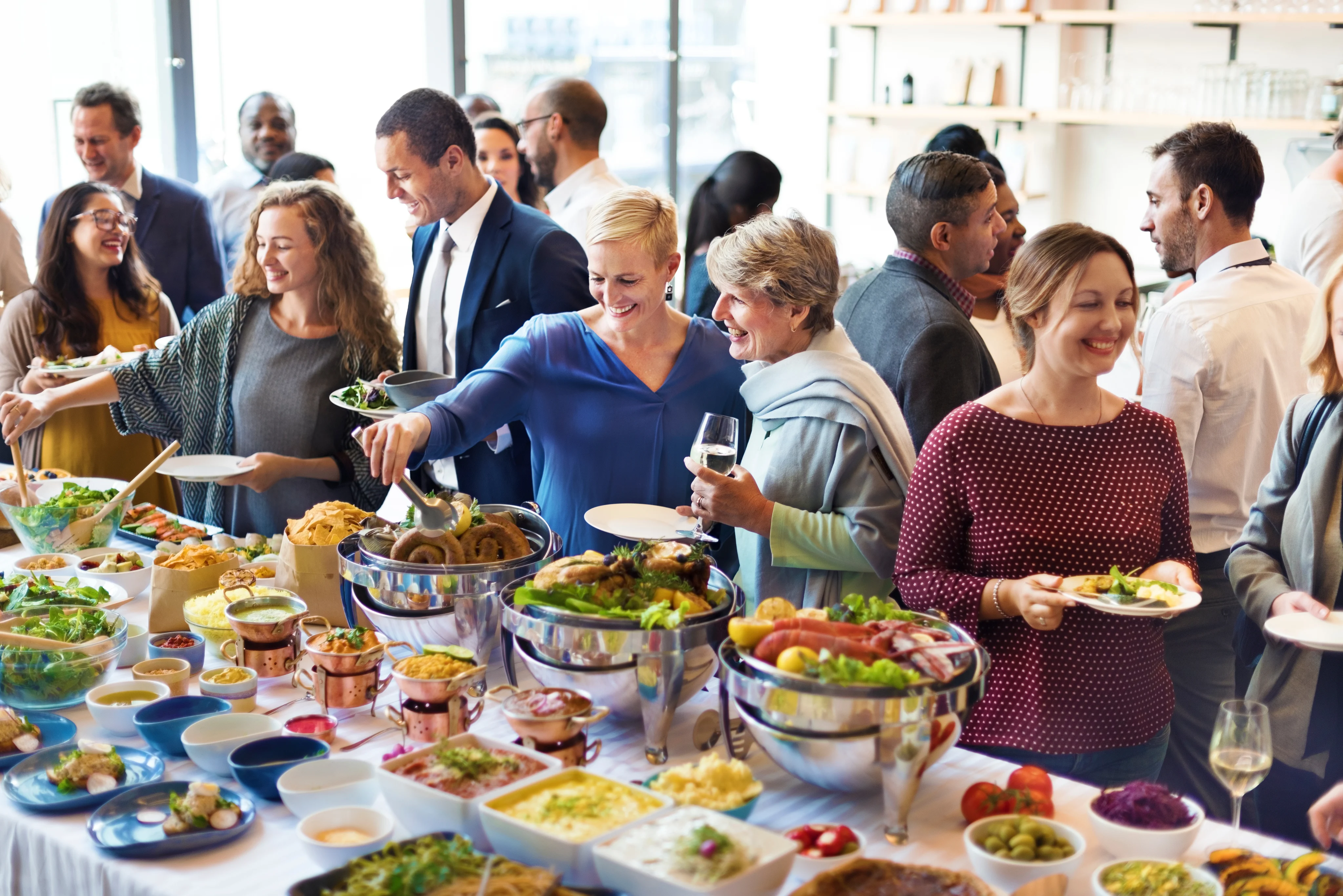 Friends and guests celebrating together at an evening party